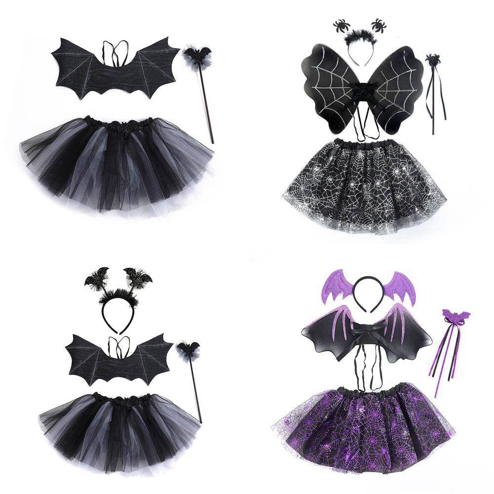 Fladdermusvingar Fladdermusvingar Set 2-8år Fladdermusvingar Kjol Kostym Söt Halloween Scenkostymer Set Flickor cm black