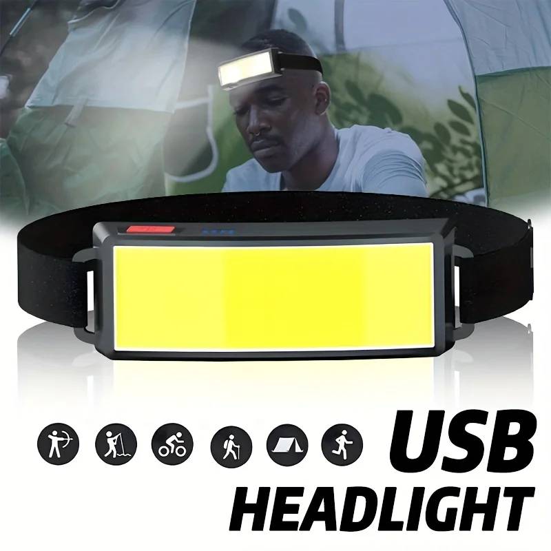 COB 180° Floodlight LED Headlamp FlashlightFlashlight 3 Modes Built-in USB Rechargeable Battery Head Lamp Hiking Camping Lamp