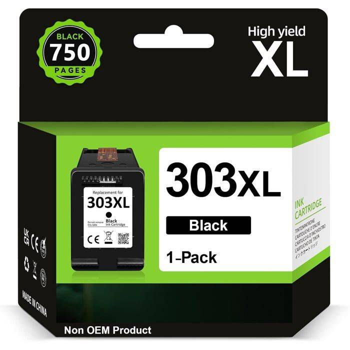 303 XL Cartouche d'encre Noire, Cartouche 303 Noir Remplacement pour Encre HP 303 Noir, Cartouche Imprimante 303XL