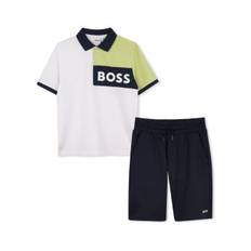 BOSS för pojkar. J52065 Set med vit polotröja och shorts, marinblå (4Años= 102cm), Casual, Bomull, Kort ärm, Marino, barnmode - Vit, Marinblå (4Años= 102cm)