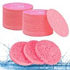 AUAUY Komprimerade ansiktssvampar, 60 st cellulosa ansiktssvampar för daglig rengöring, 100 % naturlig cellulosa spa-svamp perfekt för ansikts-spa, exfoliator, sminkborttagning, resa-rosa
