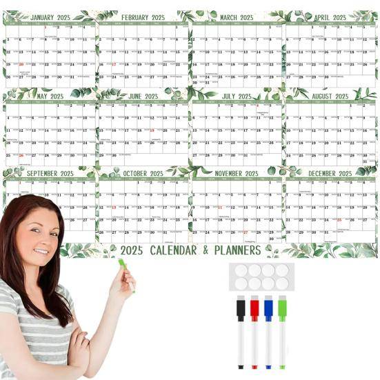 Yousheng 2025 Raderbar Kalender Stor Våt Torr Raderbar Laminerad Väggkalender 12 Månader Årlig Årsplanerare Vändbar Schemaläggare