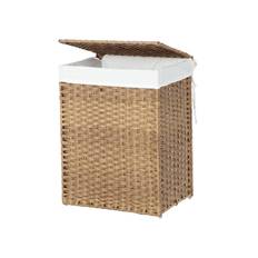 SONGMICS Handwoven Laundry Basket, 110L Synthetic Rattan Divided Clothes Hamper with Lid and Handles, Foldable, Removable Liner Bag, Natural LCB52NL