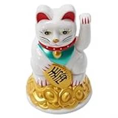 Yhenlovtt Tursam vinkande katt Maneki Neko guld förmögenhet Feng Shui Beckoning kattstatyett hem kontor dekoration 11,5 cm plastprydnad (11,5 cm vit)