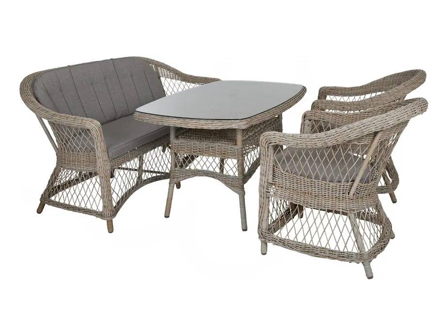 Brafab Kamomill matgrupp Beige med grå dyna 2-sitssoffa, 2 fåtöljer & matbord 135x80 cm