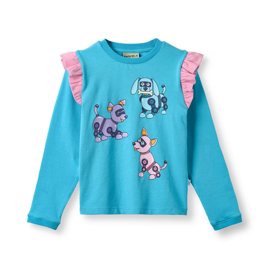 Regent langærmet bluse med robot hunde - Petit four / 3-4