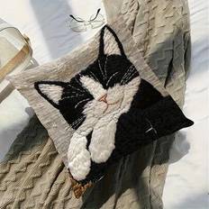 18x18 Inch Vintage Style Tuxedo Cat Throw Pillow Cover - Single-Sided Print, 100% Polyester, Machine Washable With Envelope Closure, Decorative Square - Black and White - 45*45