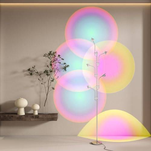 TACAHE RGBW Halo Projektor Stehleuchte - 4000K LED mit Farbfiltern - Licht und Schatten Stimmungslicht - Stimmungsvolle Dekorationsbeleuchtung für Schlafzimmer, Wohnzimmer - 73“ - 12W - Chrom