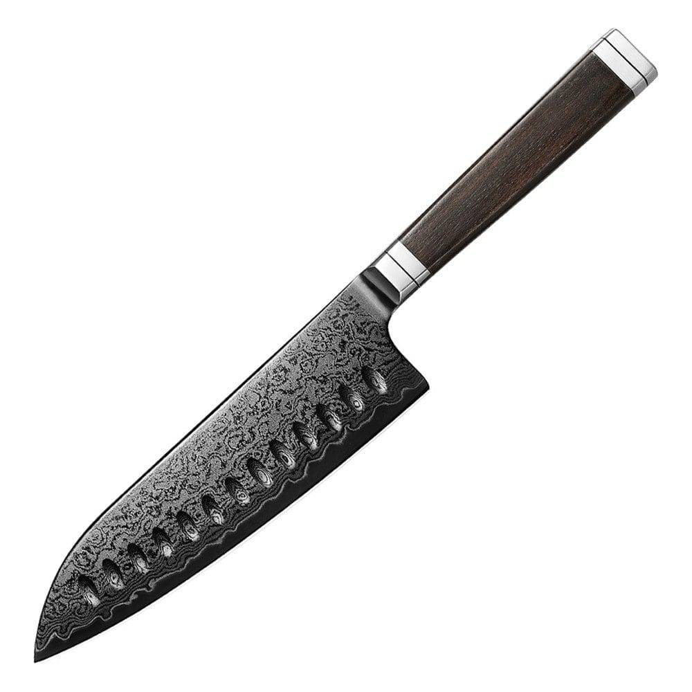 Enenra | Santoku 180 mm | Japansk allround kniv | Rinzen #1 & Sort Damaskus67.