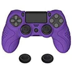 PlayVital Skydd Fodral för ps4-kontroller,Halkskydd Silikonskal Hölje Kompatibel med ps4 Slim/Pro Controller,Silikon Skydd Hud Ärm Skyddande för ps4 med 2 Joystickhölje-Lila(Guardian Edition)