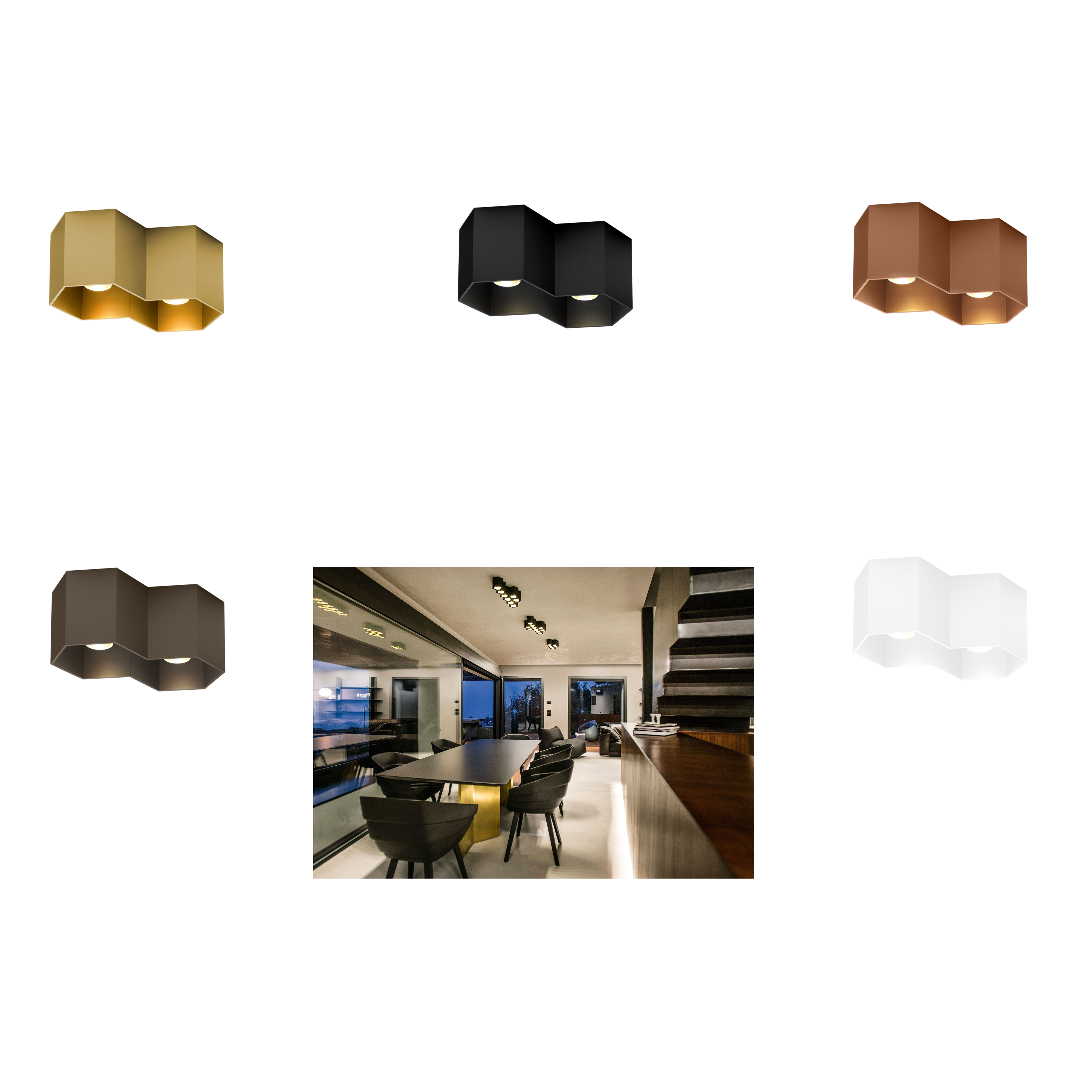 Hexo 2,0 loftlampe Wever & Ducré - Bronze / LED 8W 2000K-3000 2 x 715lm Ra95 / Cover guld (2 stk)