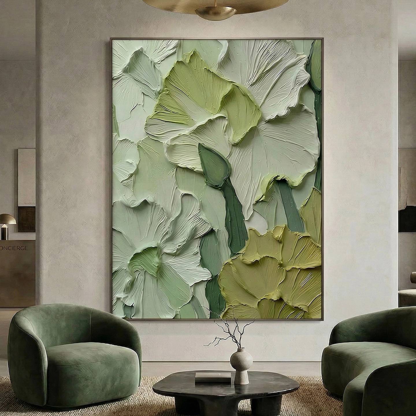 Modern Textured Canvas Prints, Impasto Iris Flower Wall Art, Pastel Green Blue Pink Abstract Unframed Poster.