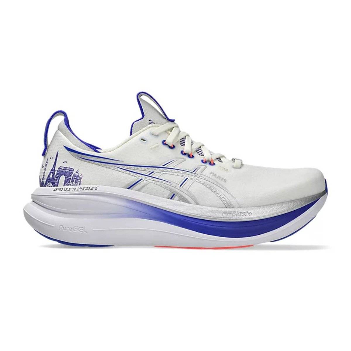Asics Gel Nimbus 28 Paris White Blue AW26 Unisex Running Shoes, Size 47 - EUR
