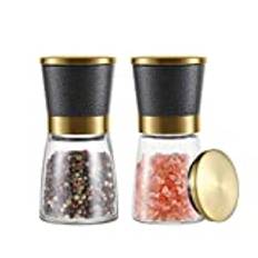 Vevok Chef Guld Salt- och Pepparkvarnset, Enkelt Justerbar Grovhet Keramisk Kärna, Påfyllningsbar Kryddkvarn med Transparent Kristallglas Kropp, Marmordesign