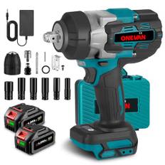 ONEVAN Batteridriven slagnyckel 1700 N.m, 1/2 tum borstlös sladdlös skruvdragare elektrisk med 2 4,0 Ah batterier och snabbladdare, högt vridmoment Impact Wrench med 6 hylsnycklar för tunga projekt