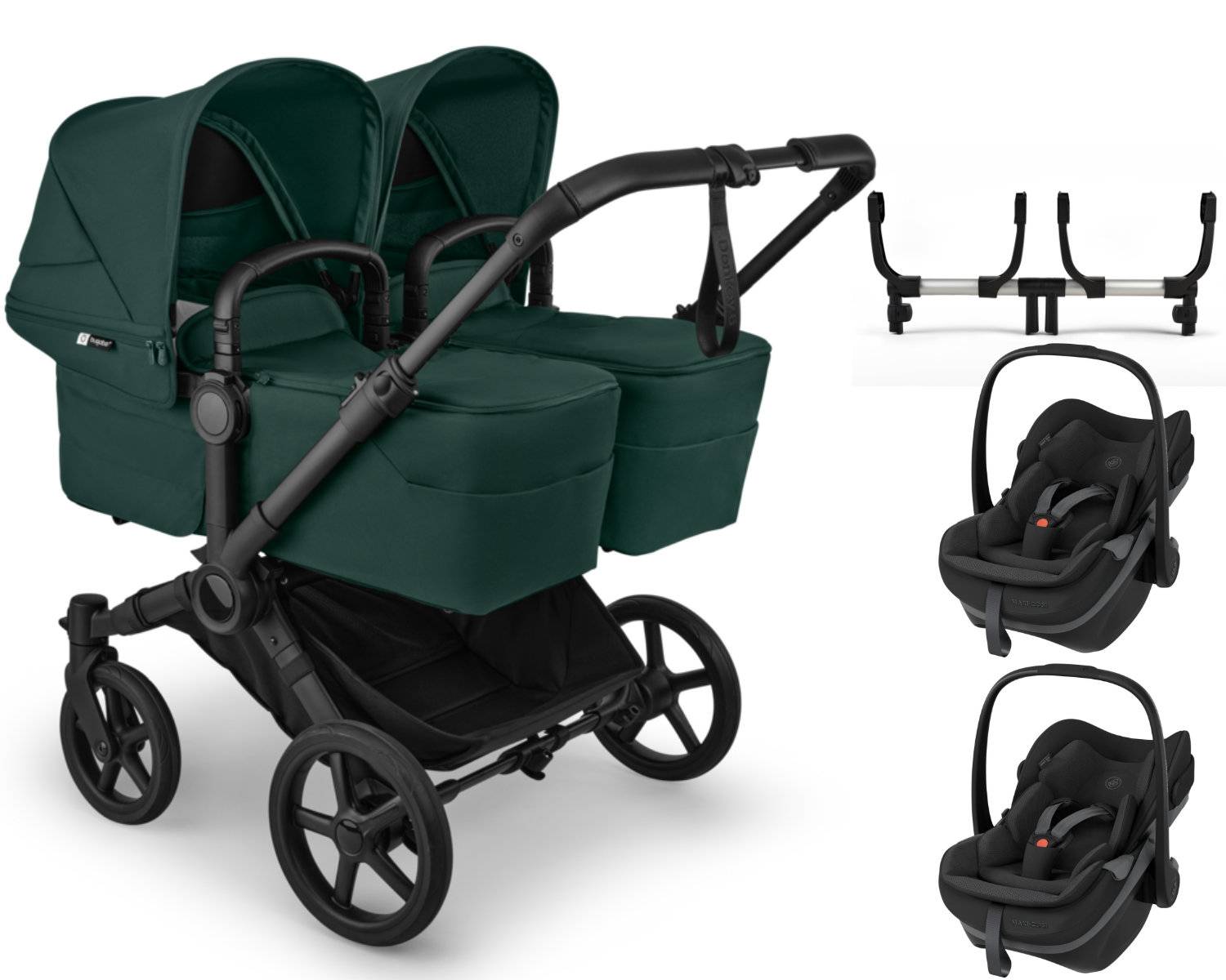 Bugaboo Donkey 6 Twin 3-in-1 incl. 2x Maxi Cosi Pebble Slide Pro - Black / Fern Green