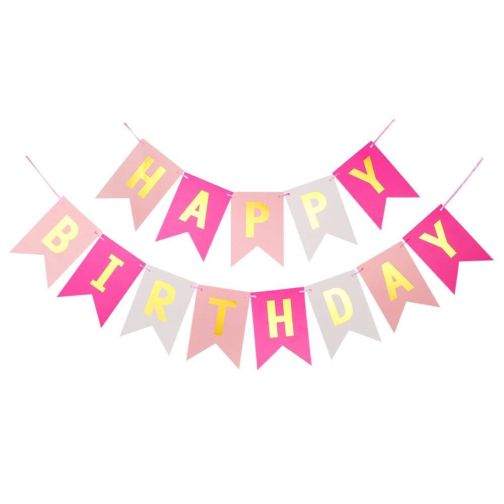 Flerfärgad grattis på födelsedagen bunting banderoll baby shower tapet vimplar svart guld vuxen party girlander streamers flaggor jl0061 - 3 färg guld / L