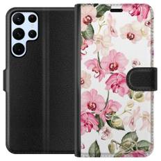 Samsung Galaxy S22 Ultra 5G Sort Tegnebogsetui Rosa blommor