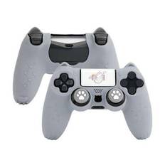 4 st Cat Claw Silikon Game Controller Skyddsöverdrag (1* Silikon Controller Skin + 1* Custom Sticker + 1 par tumgrepp) - Grå (PS4-kontroll)