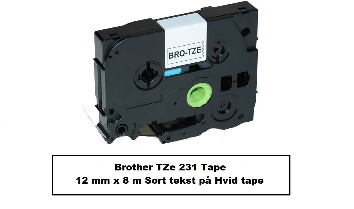Brother TZe 231 Tape er en kompatible Tape i 12 mm x 8 m Sort tekst på Hvid tape.