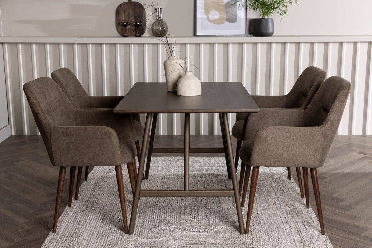 Rektangulär matgrupp Venture Home Brun Mörkbrun 4st