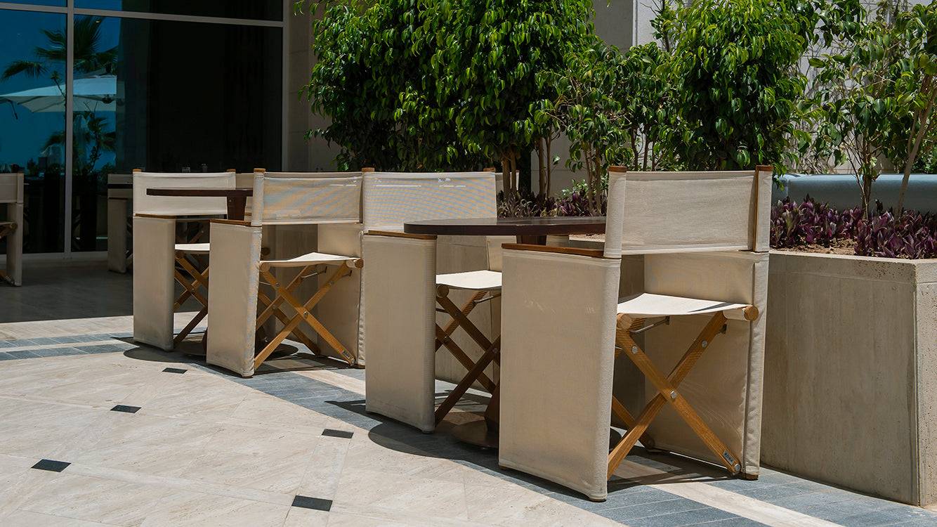Orson 001 Director chair - structure: 01 teak batyline: 02 sand