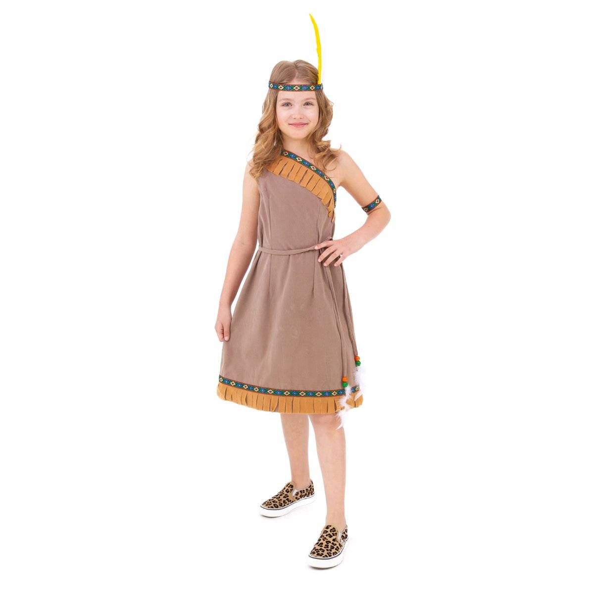 Indianer Kostume kjole brun 4 dele 140-150 cm.