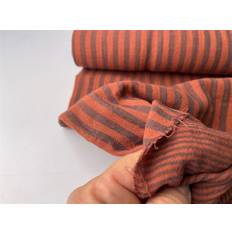 Dobbelt gauze - garnfarvede striber i mørk terracotta og antracit