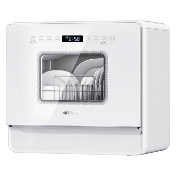AIRMSEN Mini Bordopvaskemaskine, opvaskemaskine, 7+2 opvaskeprogrammer, 36 x 55 cm - ultratyndt og ultrabredt design med vandblødgører