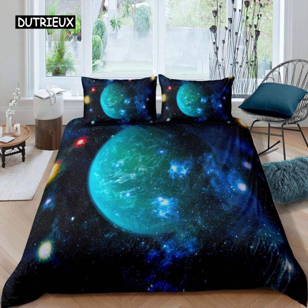 Sol System Täcke Set Twin King Mikrofiber Yttre Rymden Galax Sängkläder Set Universum Planet Astronomi King Size Täcke EU Double(200x200cm)