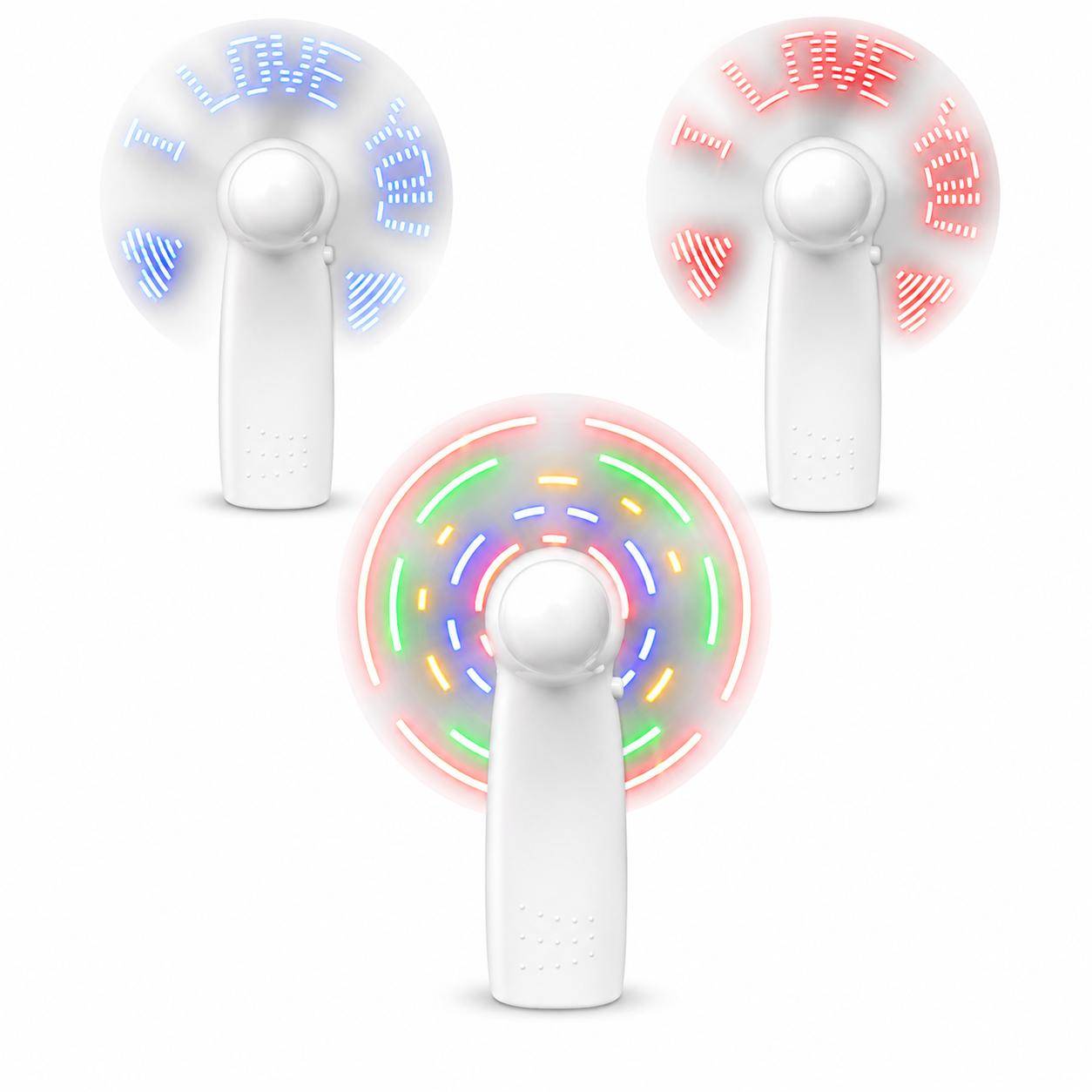 Blinkande Ord Handhållen Fläkt LED-ljus Mini Bärbar 3 Hastigheter Ultratyst Batteridriven Fläkt för Fest Musikfestival red