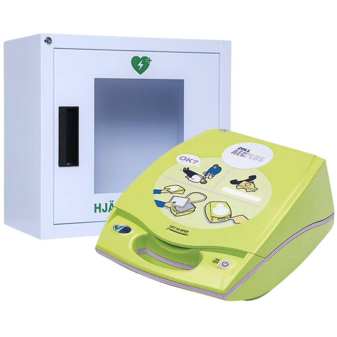 Zoll AED Plus med larmat inomhusskåp (vitt)