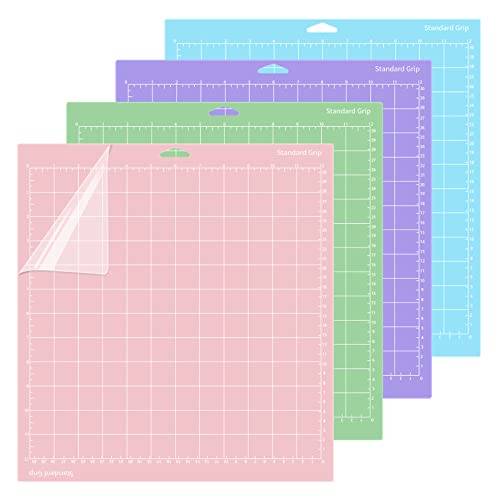 Daelesr 4 stycken skärmatta för Cricut Explore Air 2/Air/One/Maker, 12 x 12 tum standardgrepp lättviktig stark skärmatta, självhäftande basdyna för Cricut Joy (A)