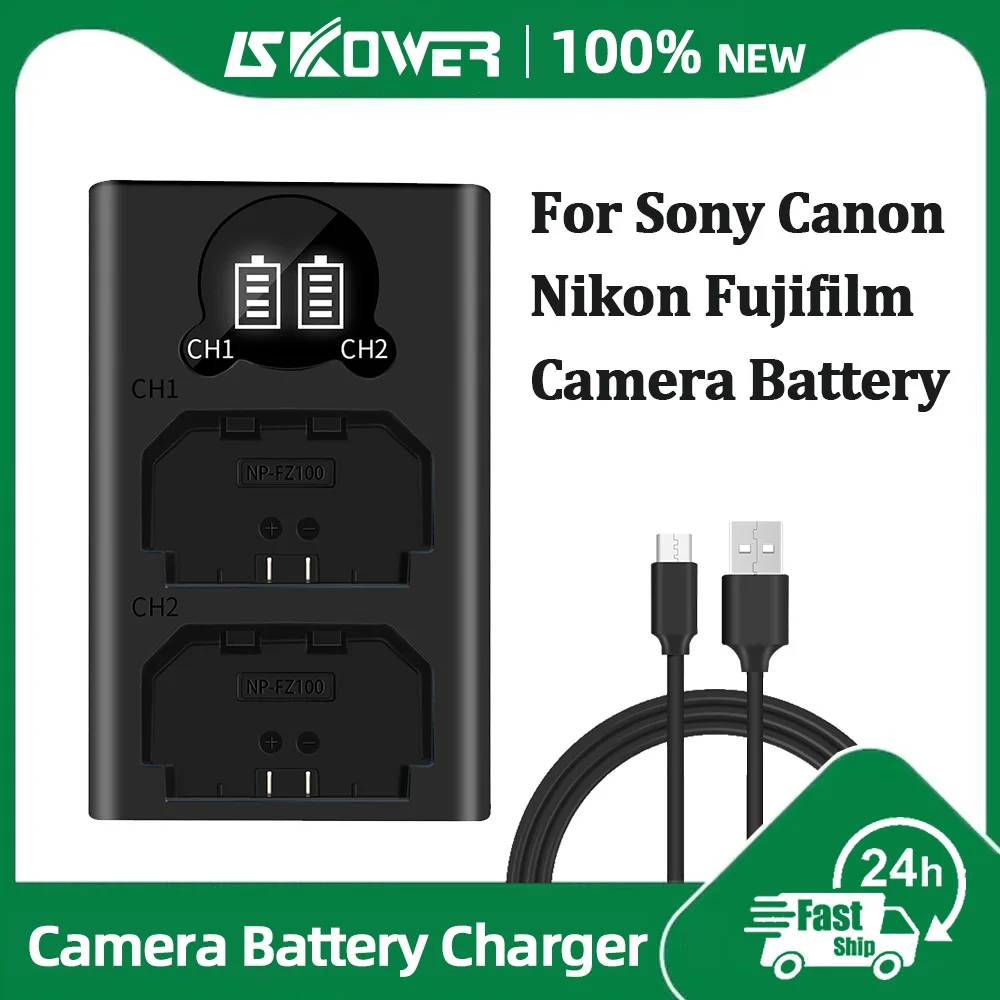 Dual Camera Battery Charger for Sony NP-FW50 FZ100 BX1 Canon LP-E6 E8 E17 NB-13L Fuji NP-W235 W126 Nikon EN-El15 EL25 Panasonic