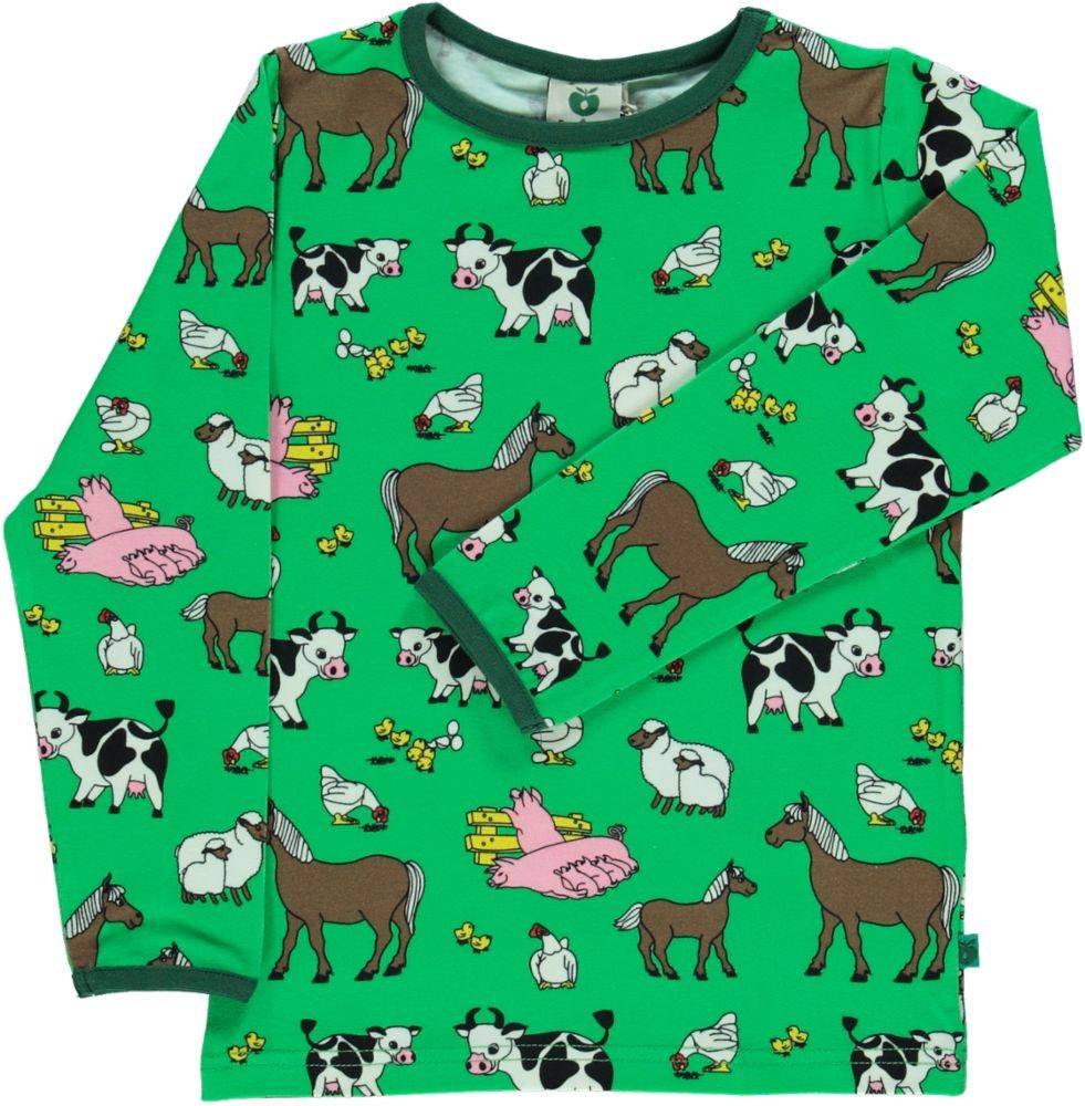 Langærmet bluse med bondegårdsdyr - Green / 4-5