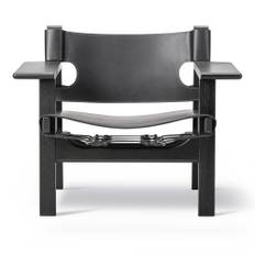 Fredericia Furniture - The Spanish Chair, Svartlackerad ek, Svart läder - Fåtöljer - Børge Mogensen - Svart - Läder/Trä