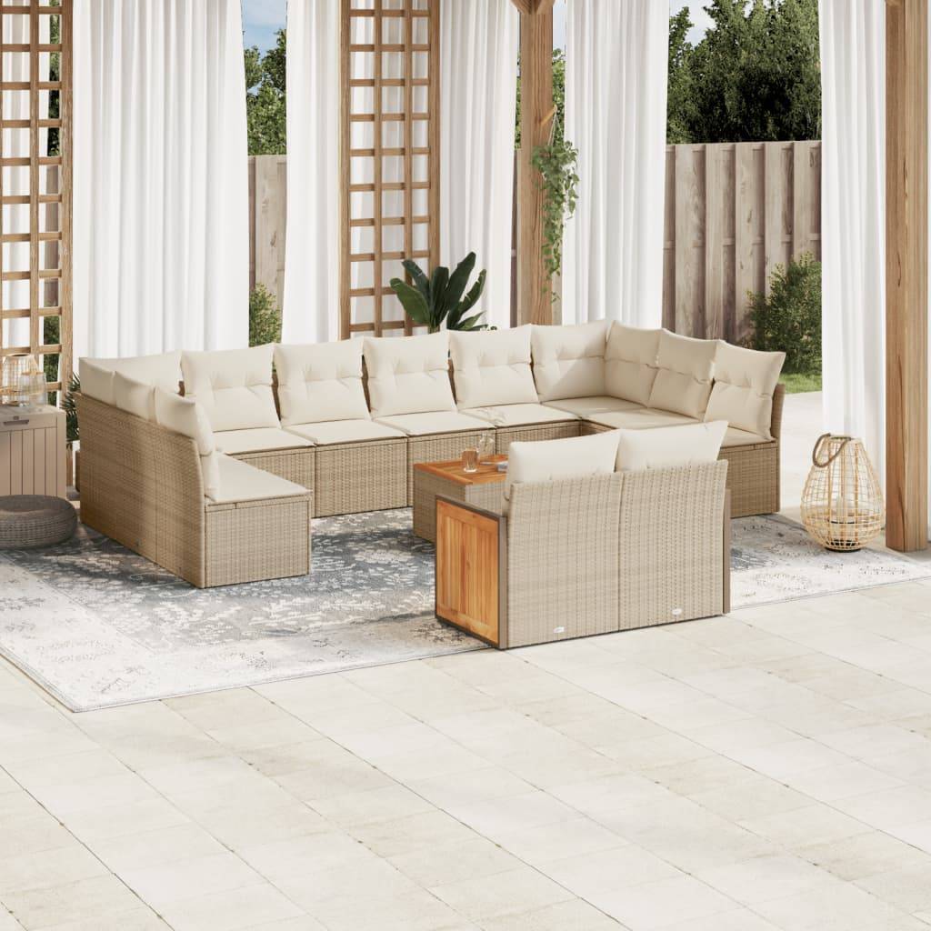 Sofasæt Til Haven 12 Dele Med Hynder Polyrattan - beige og cremefarvet / Med bord