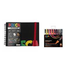 Posca - A5 BlackBook & PC5M - Medium Tip Pen - Warm colors 8 pc