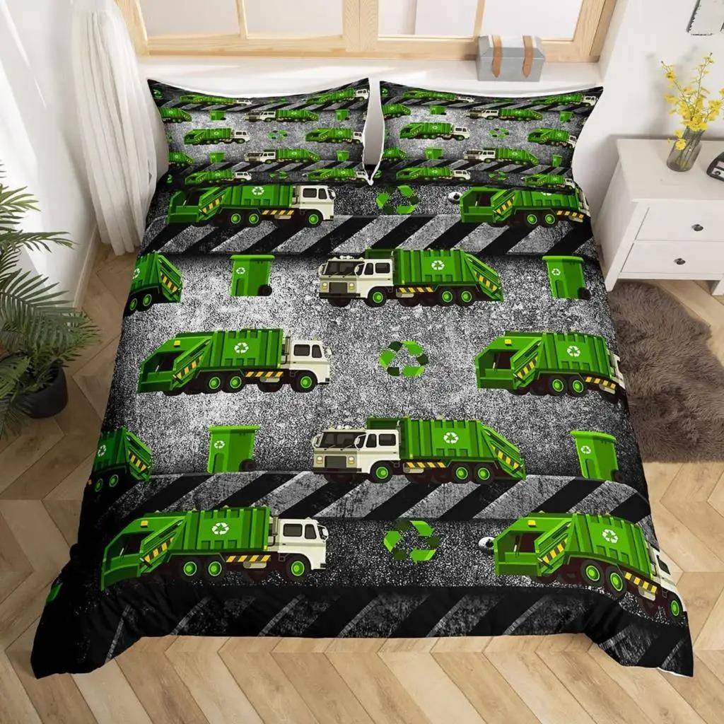 Lastbil Grävmaskin Påslakanset Queen Size för Barn Barnkammare Tecknad Traktor Ingenjörsfordon Konstruktionstema Sängkläder 70x133cm