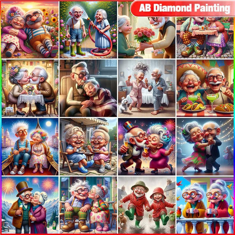 Diamond Painting Mormor Morfar Mosaik Korsstygn Set Porträtt Broderi Helt Rund Ny Ankomst Handgjord Gåva