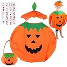 Pumpakostym barn, halloween pumpadräkt med hatt och pumpa godispåse, pumpa karnevaldräkt, pumpadräkt barn, halloweenkostym barn, pumpa karnevaldräkt för pojkar flickor 3–10 år
