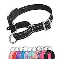 YUDOTE Reflekterande martingale hundhalsband flyktsäker anti-drag med säkerhet snabbfrigörande spänne för smala huvuden lätta att gå, medium, svart
