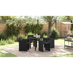 vidaXL Have Spisebordssæt med pude 5 pcs Sort Poly rattan