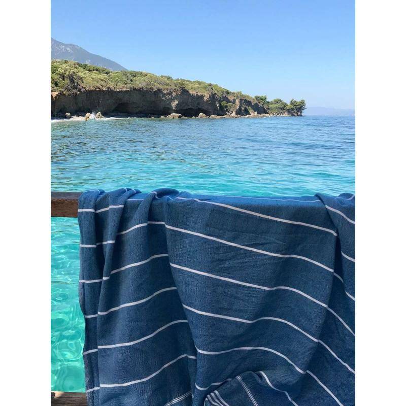 Extra stor hamam handduk XXL badlakan (ocean blue/white)