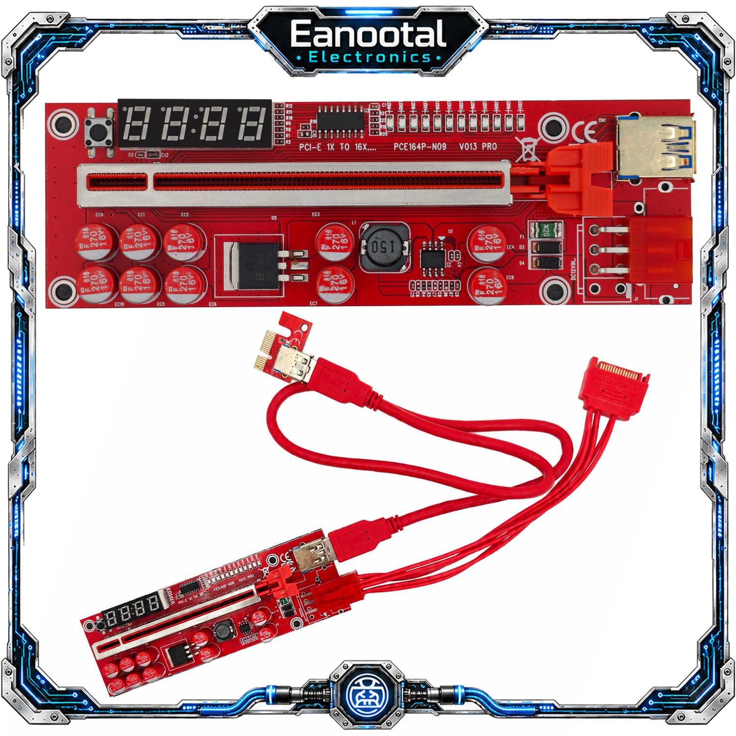 PCIe Graphics Card Riser Extension Board Kit, X1 to X16 USB 3.0 Powered Adapter with SATA 6Pin Cable for Mining Computer
