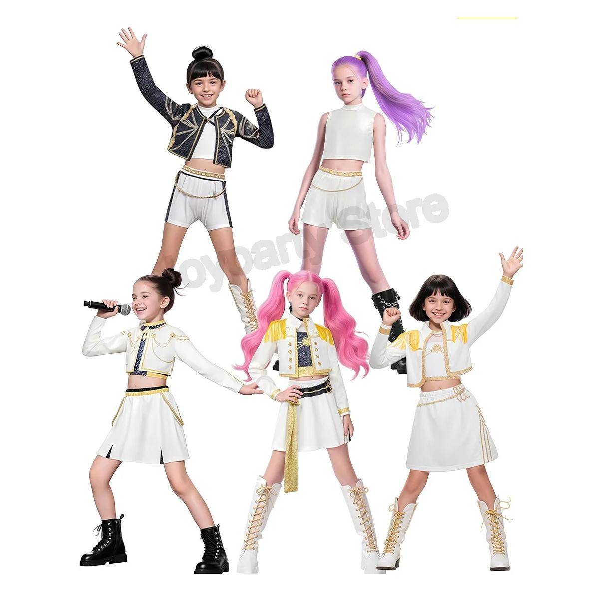 Film KPop Demon Hunters Anime Rumi Zoey Mira Cosplay Kostym Jacka Shorts Kjol Byxor Halloween Kostym barn scenkostym 120cm
