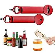 Multifunktionell infällbar flasköppnare, justerbar burköppnare, flasköppnare, rostfritt stål burköppnare, burklock, gripare för köksredskap (röd)