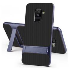 ELEGANCE Samsung Galaxy A6 Plus (2018) mobiletui i kombimaterialer med gittermønster - Blå