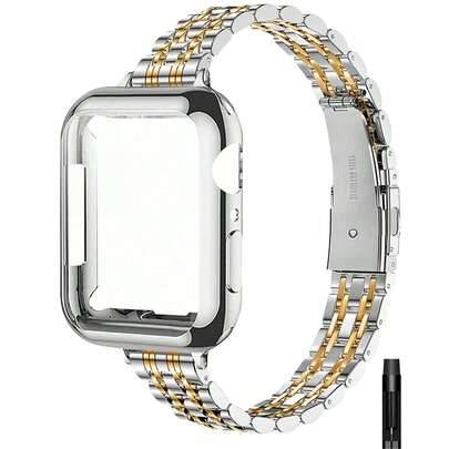 1 set klockarmband i rostfritt stål + heltäckande stötsäkert TPU-fodral, lämplig för Apple Watch 38/40/41/42/44/45/46/49 mm, kompatibel med Watch Seri - Guld (38mm,40mm,42mm,44mm,45mm,41mm,S11/10-42,S11/10-46)