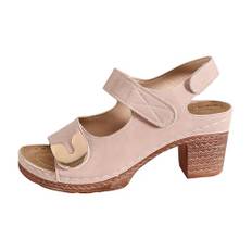 Generiska damsandaler, sommar, med klack, trekkingsandaler med fotbädd, läder, slingback-skor med blockklack, sommarskor, Slingback-skor, justerbar ankelrem, spännpumps, sandaler, ROSA, 39 EU
